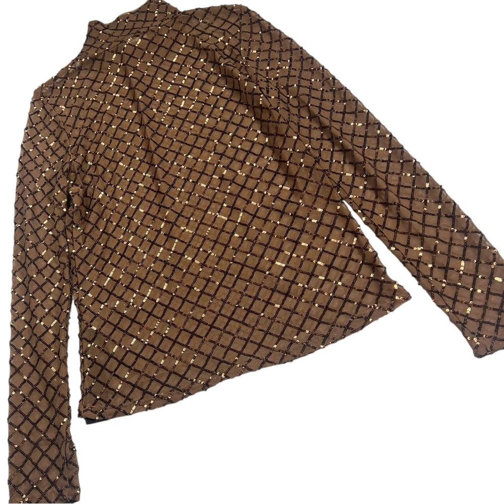 Anthropologie PILCRO Bronze Sequin Mesh Long Sleeve Turtleneck Top Medium NWT - Picture 15 of 16